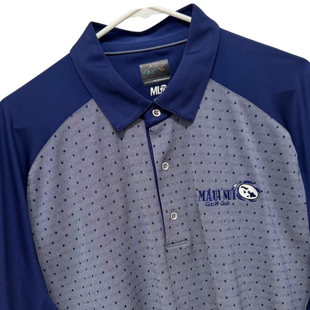 Greg Norman ML75 Play Dry Golf Polo Mens XXL Navy Blue Maui Nui Golf Club Shirt